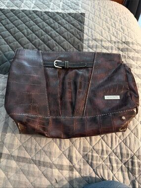 Miche Men's Croc-Embossed Toiletry Bag in Dark Brown with Silver Hardware